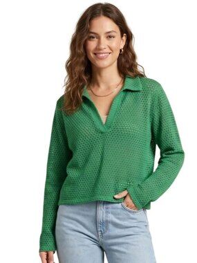 H&M Green Open Knit Polo Pullover Sweater Size XXL